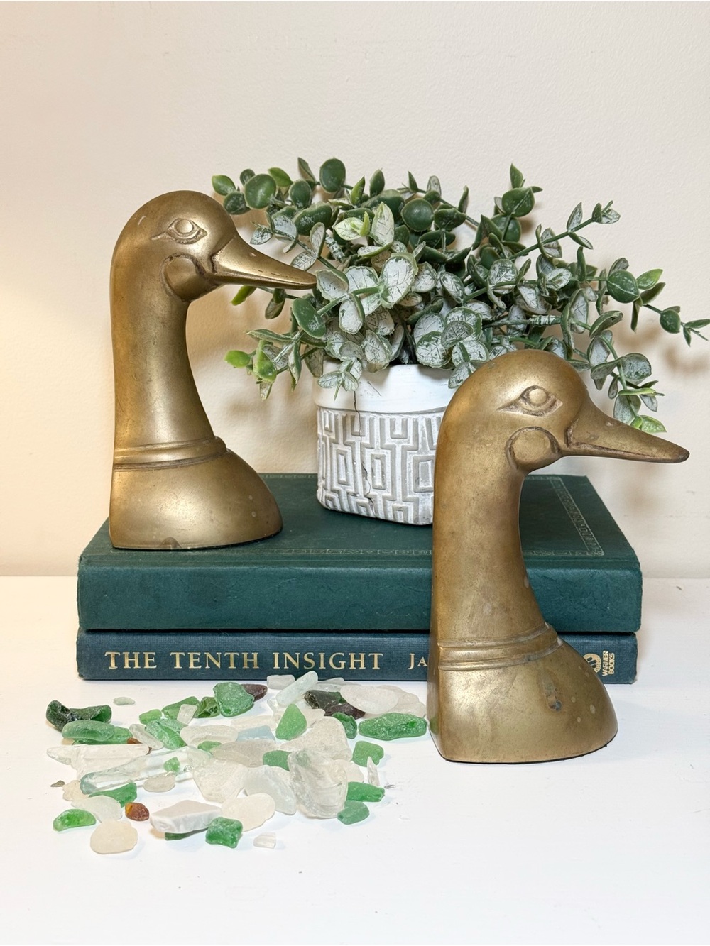 Vintage Brass Duck Head Bookends -  6” Tall Heavy Mid Century